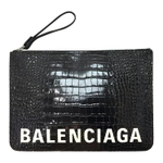 Balenciaga Cow Leather Wrist Bag Clutch Men"s Black
