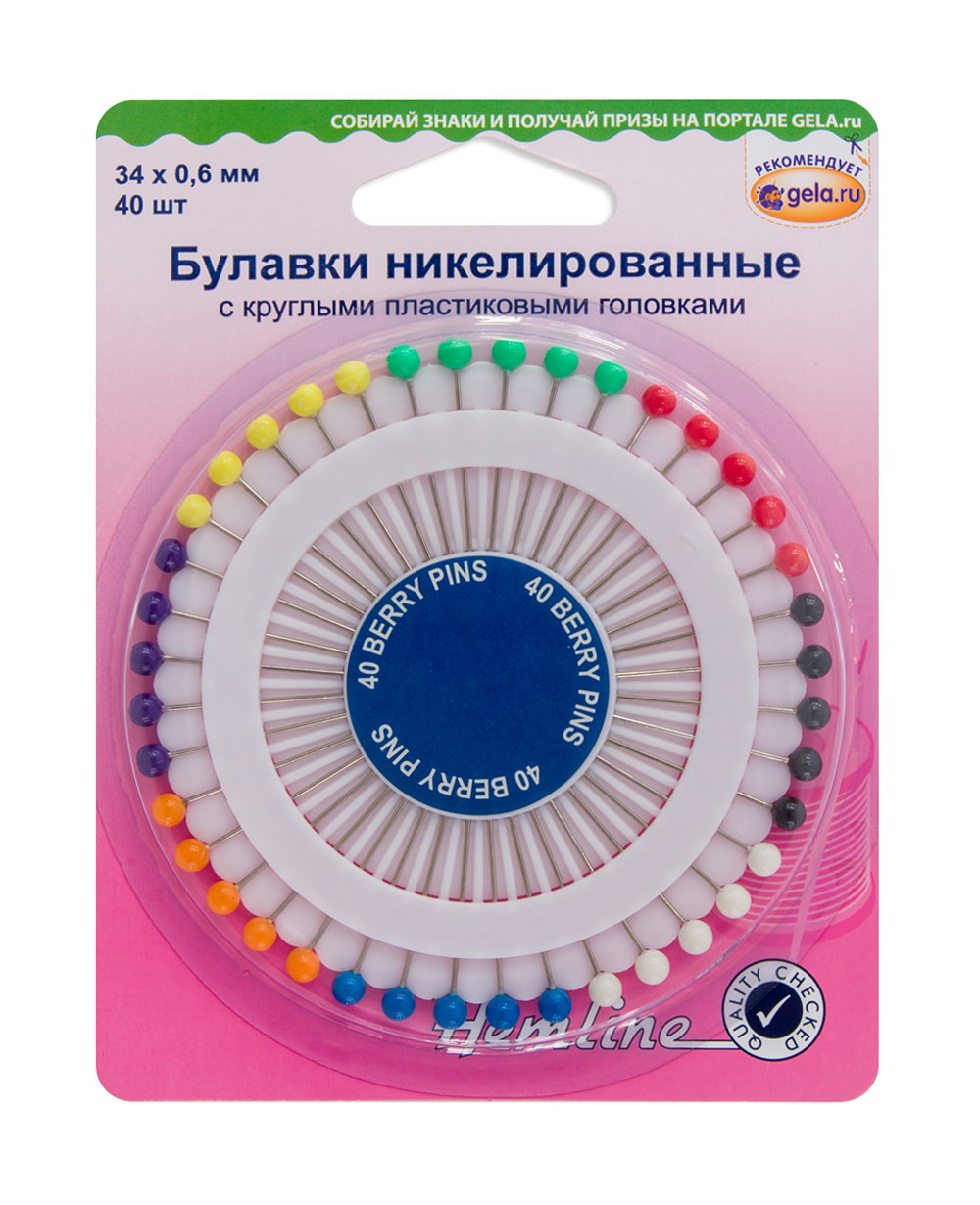 Булавки с круглыми пластиковыми головками "Ягодка", 34 мм, 40шт