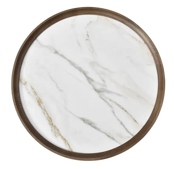 Журнальный столик Vario Ø60х52 см, белая керамика, орех