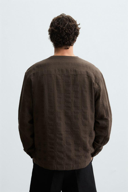 ZARA ЖАККАРДОВАЯ РУБАШКА В ПОЛОСКУ, КОРИЧНЕВЫЙ