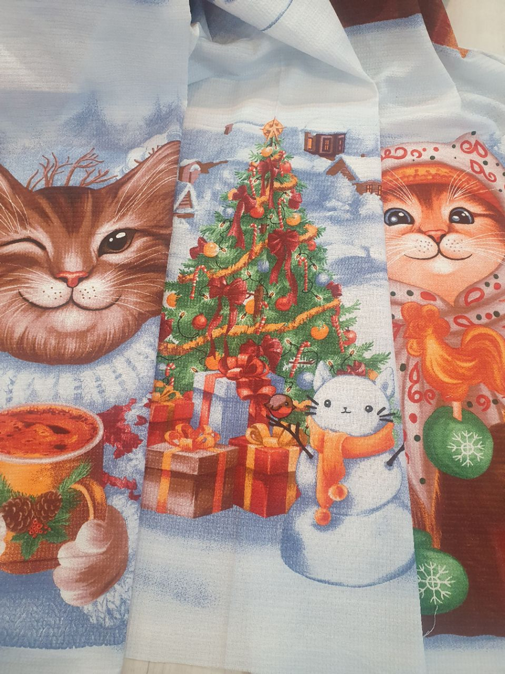 Вафельное полотно "Коты/матрёшки" шир 150 см.