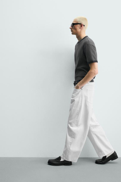 ZARA БРЮКИ BARREL FIT, БЕЛЫЙ