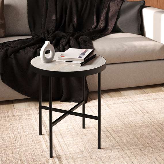 Стол журнальный МеталлАрт М011 бежевый дуб/черный малый