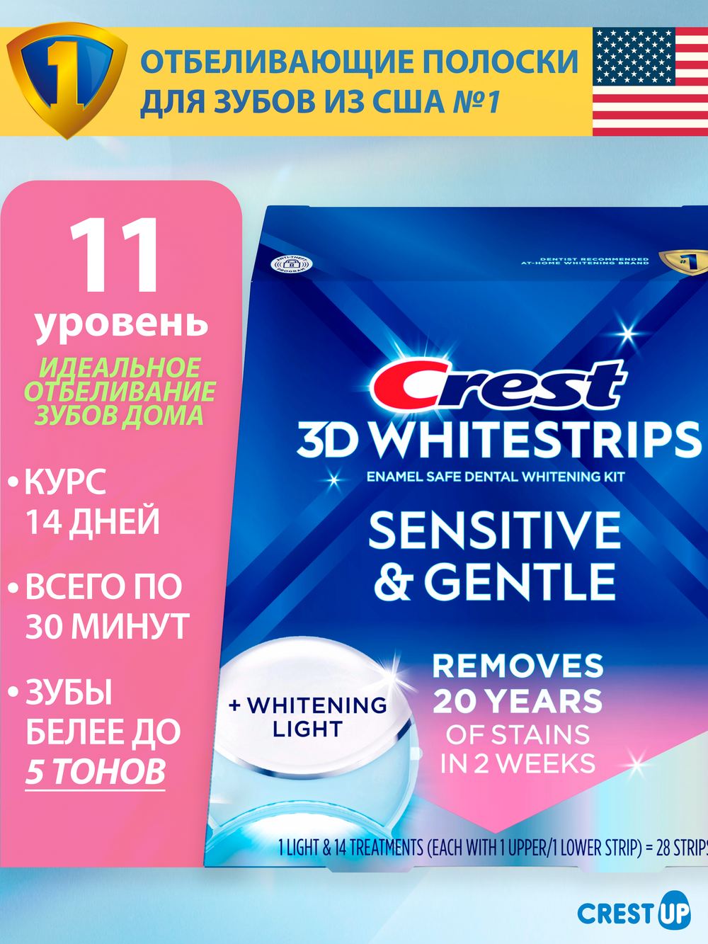 Отбеливающие полоски для зубов Crest 3D Whitestrips Sensitive Light