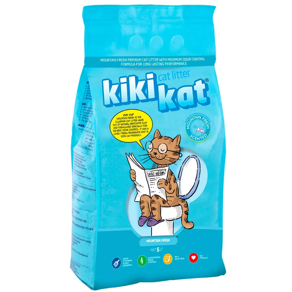 Бентонитовый наполнитель для кошачьего туалета "KikiKat" супер-белый комкующийся "горная свежесть" 5