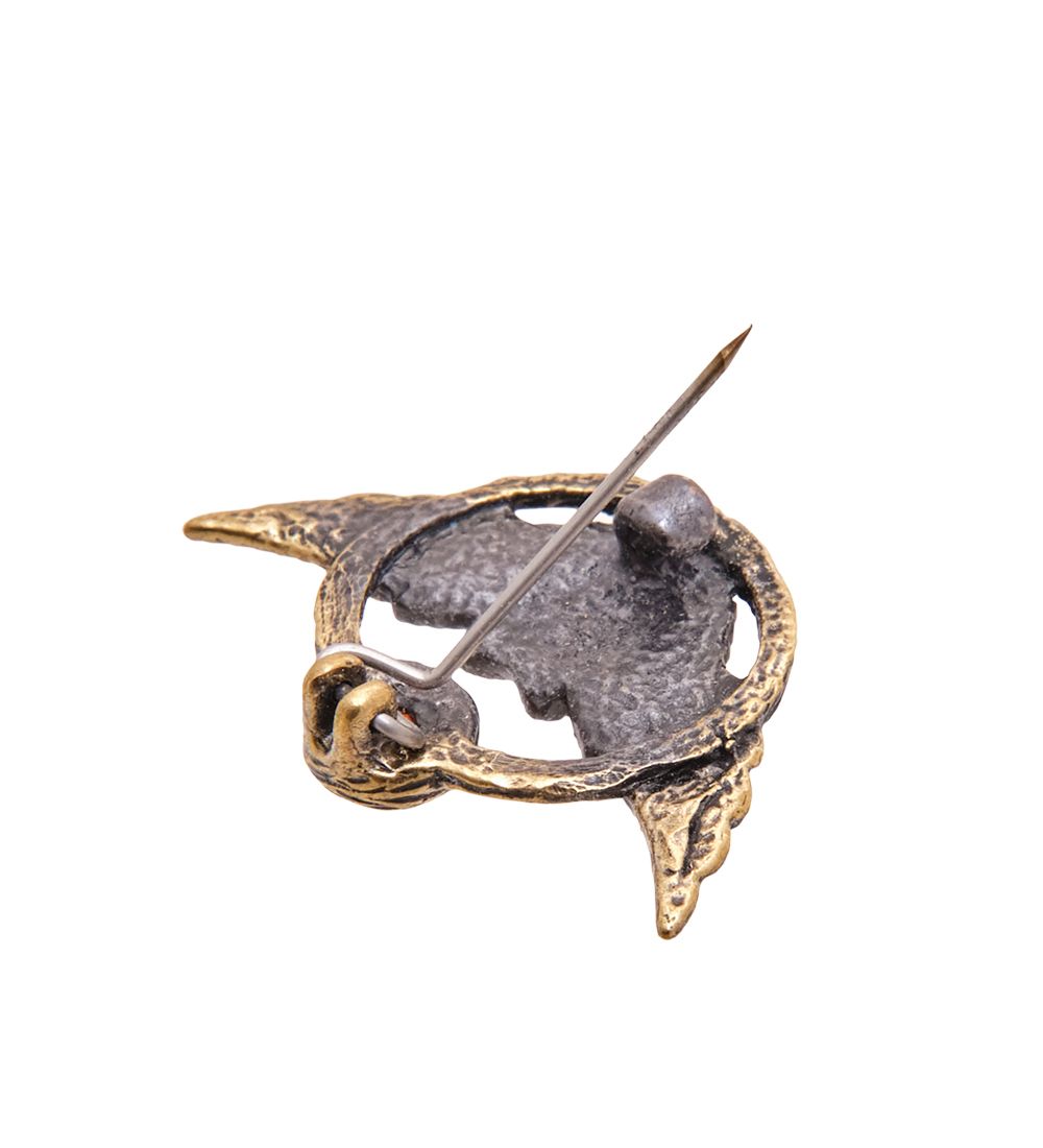 AM-3500 Брошь «Сова Круг» (латунь, янтарь)