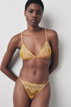 ZARA ТРУСЫ-ТАНГА ИЗ СЕТЧАТОЙ ТКАНИ С КРУЖЕВОМ, ЖЕЛТЫЙ