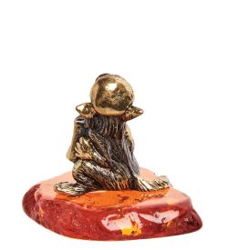 Народные промыслы AM-2825 Фигурка «Волк с гармошкой» (латунь, янтарь)