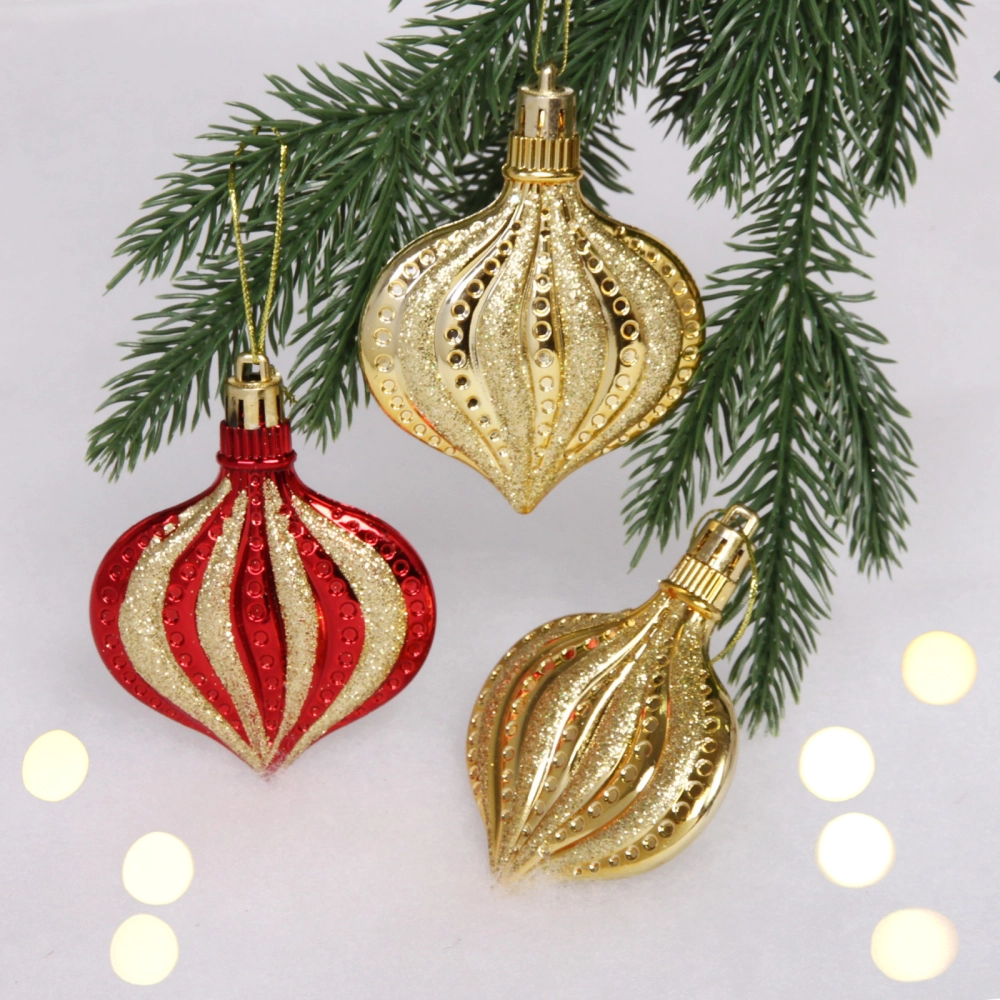 Ёлочные игрушки «Капельки» 8,5 см (набор 3 шт), красный, золото