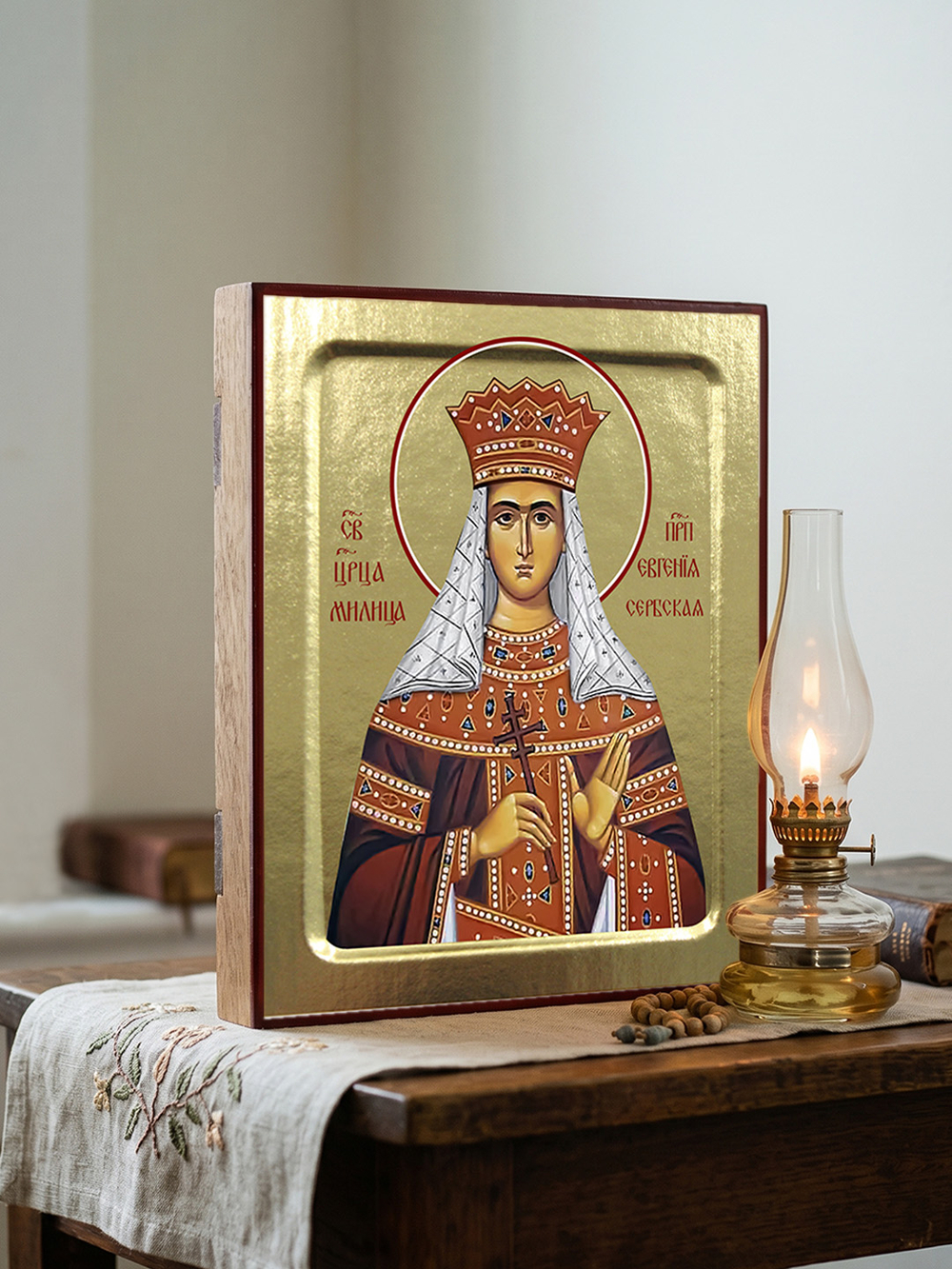 Икона Милицы (Евгении) Сербской, царицы на дереве: 125 х 160 (Синопсисъ)