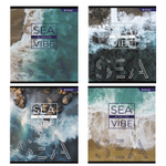 Тетрадь 36 л., А5, линия, Alingar "Sea vibe", скрепка, второй блок 60г/м2, мелованный картон (стандарт), 4 дизайна в пленке т/у
