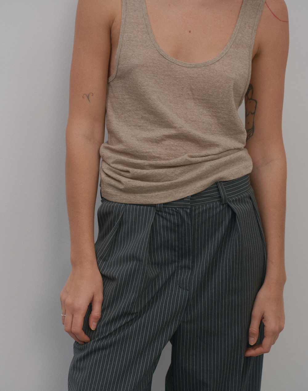 Striped mid-rise trousers