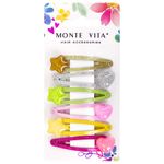 Заколки для волос НАБОР 6 шт., 5 см, клик-клак, с декоративными элементами, разные цвета, MONTE VITA, 457089