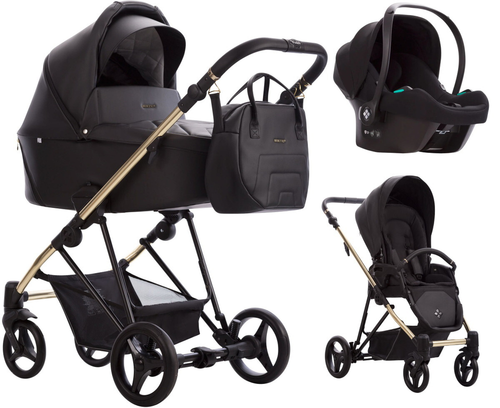 Детская коляска Bebetto Yoddi Premium Class 3 в 1 с автокреслом Avionaut Cosmo 02 черная кожа рама золото