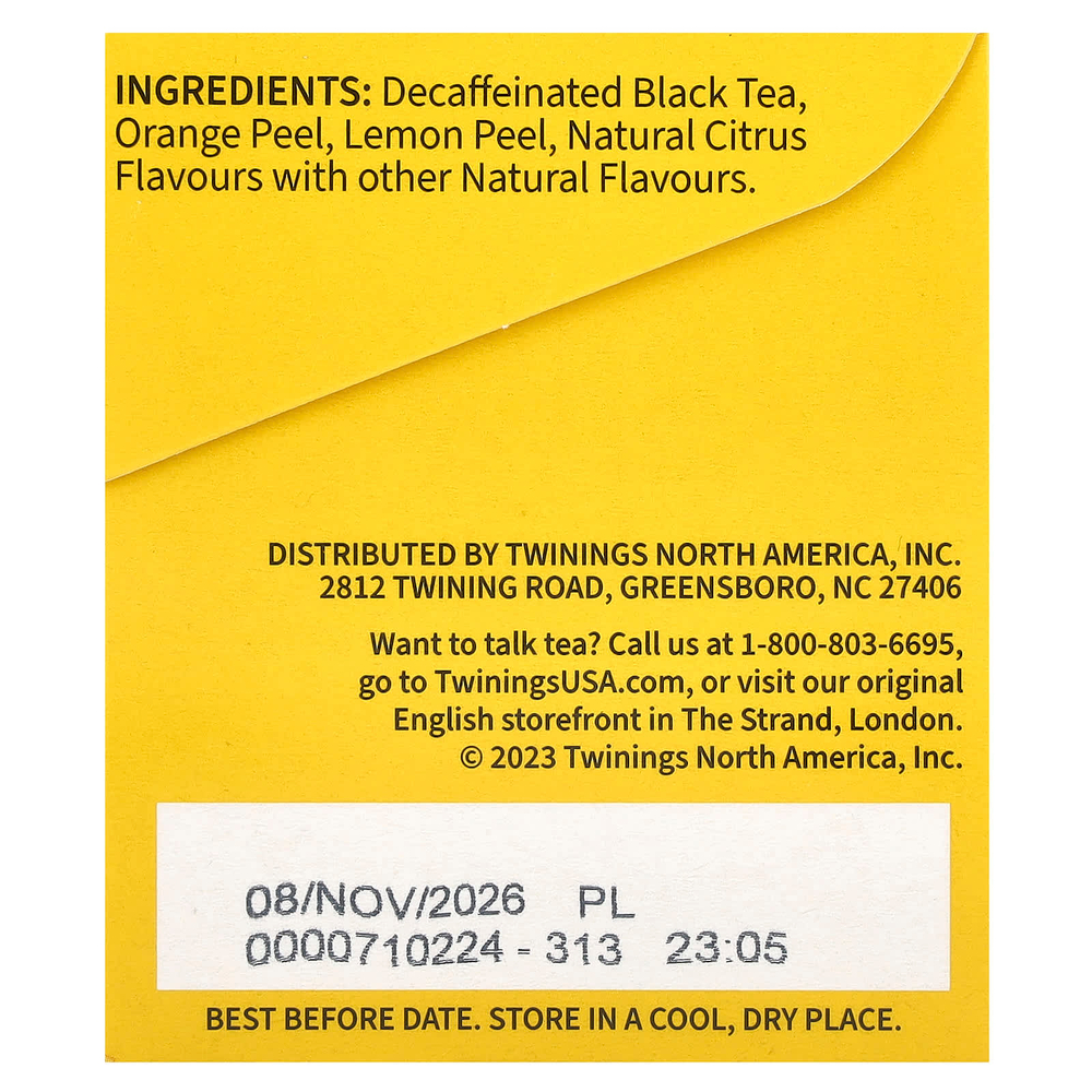 Twinings, Леди Грей®, ароматизированный черный чай, без кофеина, 20 чайных пакетиков, 40 г (1,41 унции)