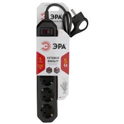 Сетевой фильтр ЭРА USF-5es-5m-B с базовой защитой с заземлением с выключателем 5 розеток 5м 10А черный