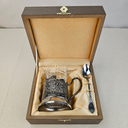 Чайный набор с Подстаканником Отечество Долг Честь в подарочном футляре