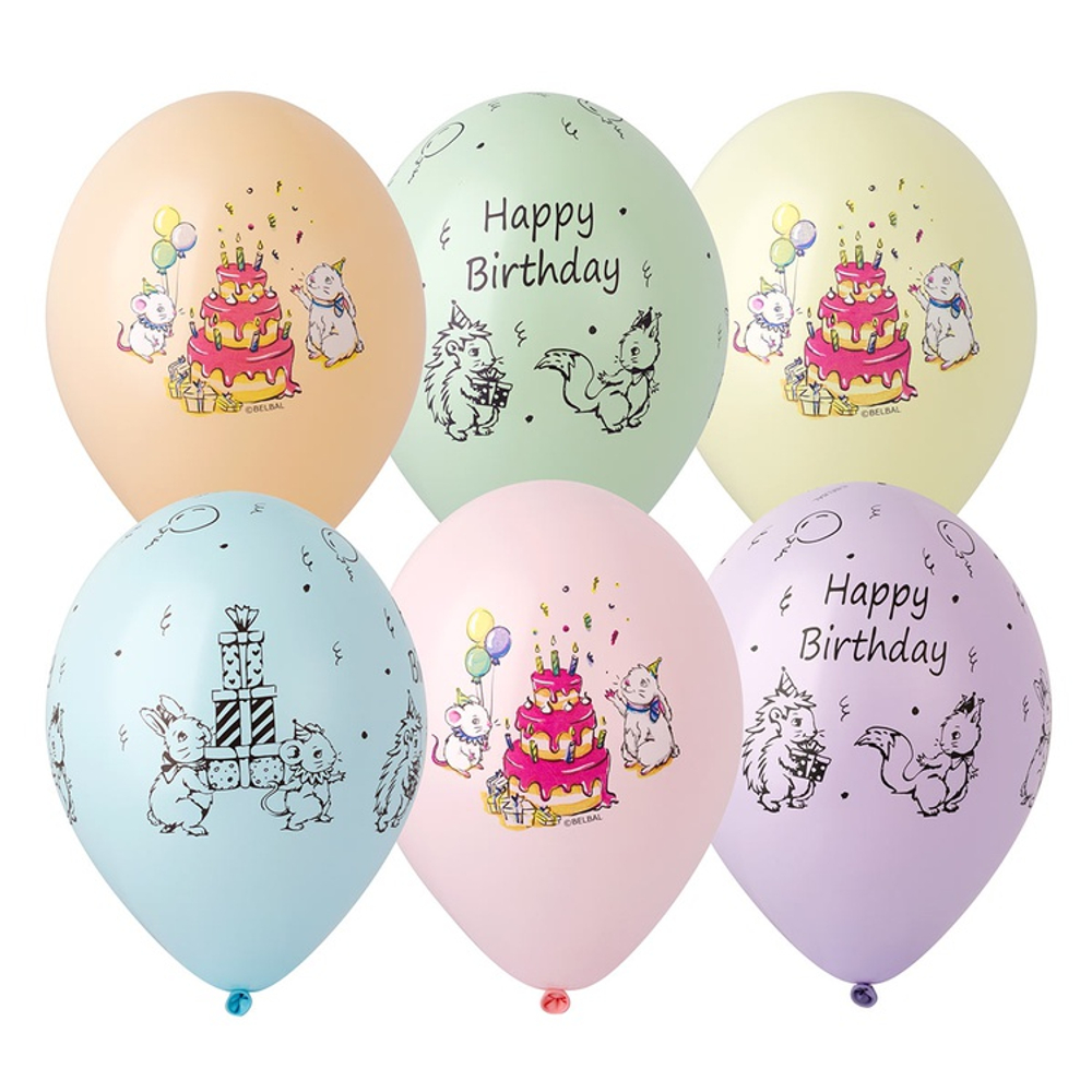 Шар латексный 35см С ДР! Милые зверушк (Ассорти)