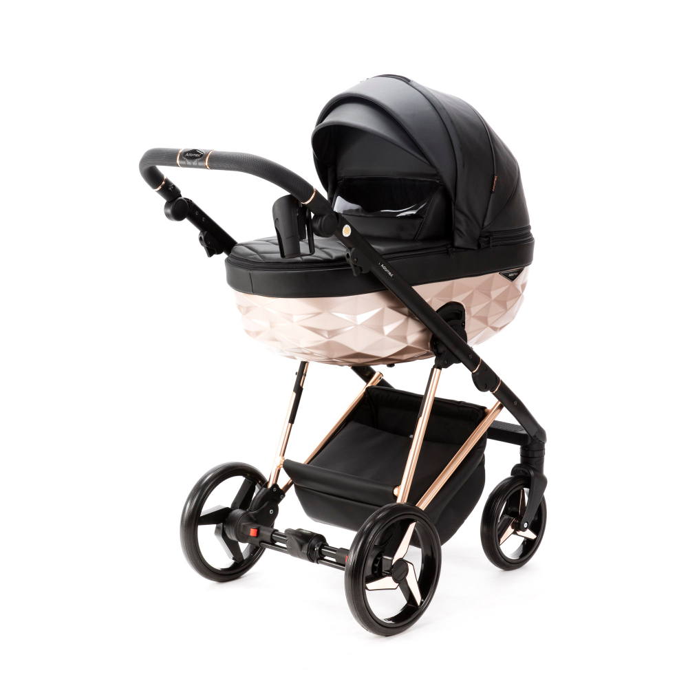 Детская универсальная коляска Adamex Quantum Star Deluxe Q-STAR101 (2в1) Черная экокожа, роз. золото
