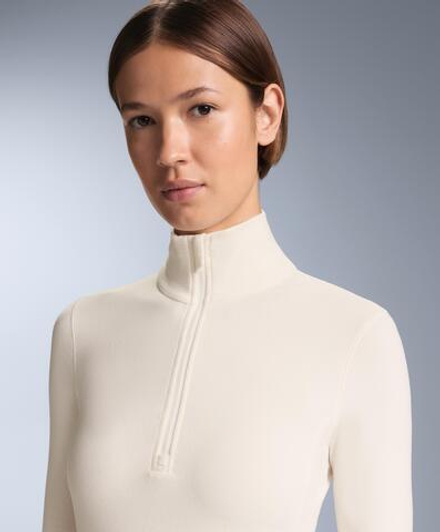 Oysho Термофутболка с застёжкой-молнией на половину длины, экрю