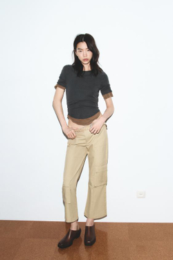 ZARA УКОРОЧЕННЫЕ БРЮКИ ПРЯМОГО КРОЯ С КАРМАНАМИ, ЦВЕТ ПРЯЖИ