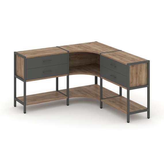 Shelf System Трехсекционный угловой стеллаж двухярусный с ящиками SN.STMU-231 Дуб Табак/Антрацит/Мет