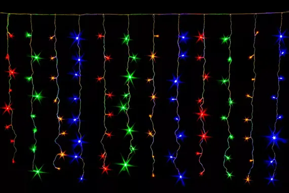 Занавес с контроллером 1.5*1 м., 220V, 100 разноцветных LED ламп, соединяемый, прозрачный провод, Winner (m.03.5T.100+)