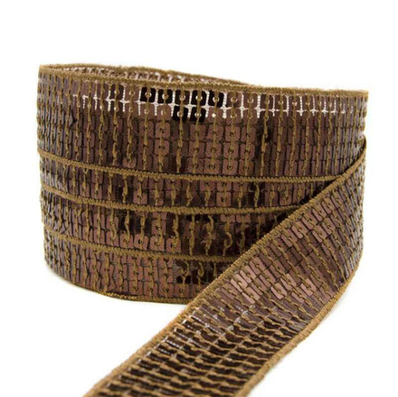 Тесьма пайеточная на сетке пришивная, шир.25мм, коричневый (339)