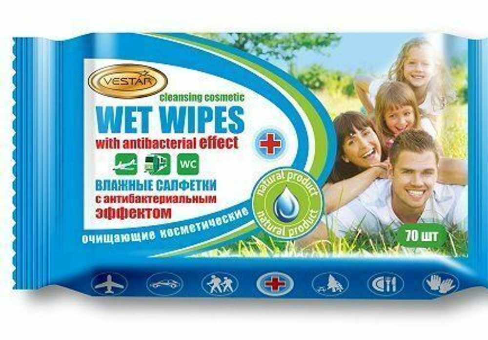 Салфетки влажные антибактериальные очищающие