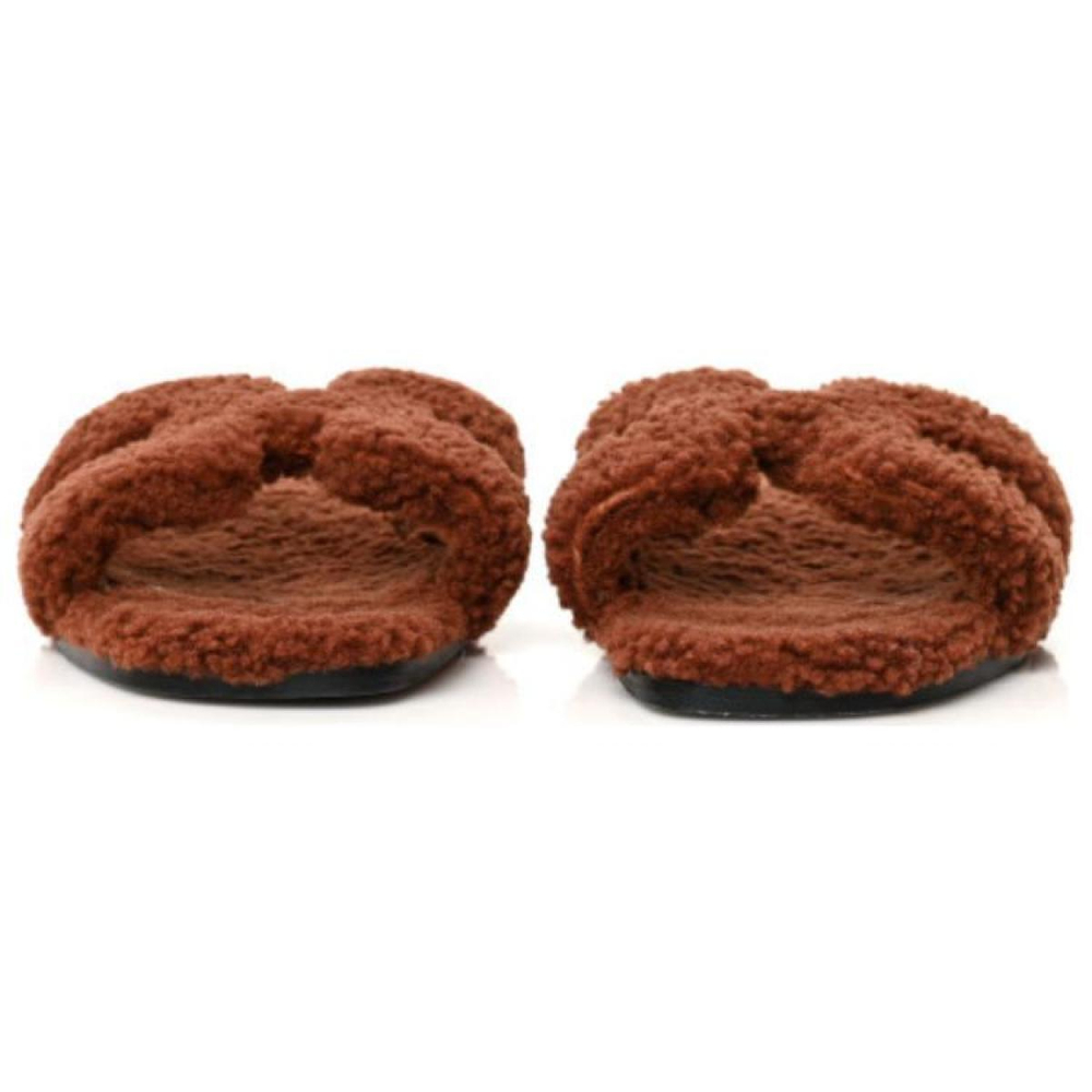 Hermes Oran leather wool leather case wear slippers fashion sandals women's brown, H212178Z C0