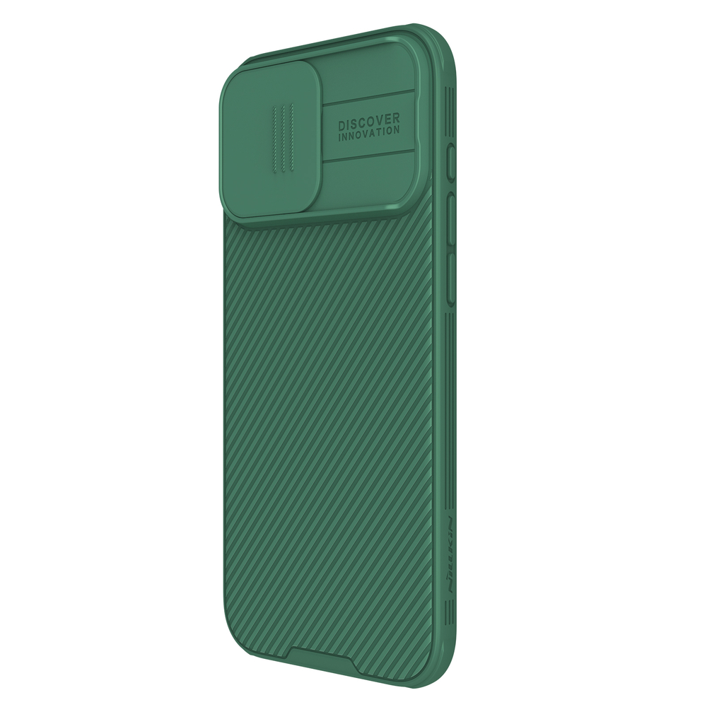 Чехол зеленого цвета (Dark Green) от Nillkin c поддержкой магнитной зарядки MagSafe для iPhone 16 Pro Max, серия CamShield Pro Magnetic