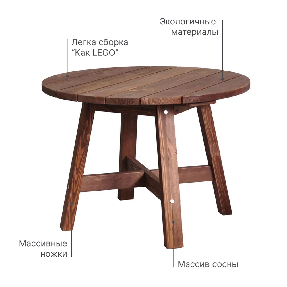 Стол круглый Осло, деревянный из массива сосны, венге