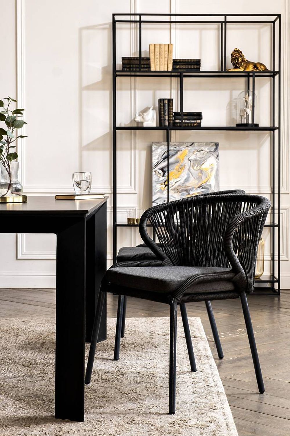 "Венето" обеденная группа на 4 персоны со стульями "Милан", каркас темно-серый, роуп темно-серый