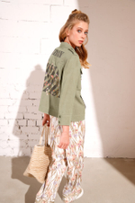 3606 Брюки женские (молочно-цветочный принт)