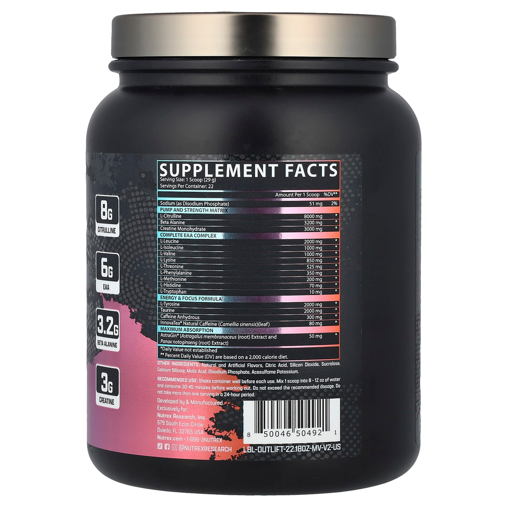 Nutrex Research, Outlift® Clinical, Miami Vice, 628,9 г (22,18 унции)