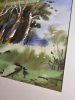 Картина акварельная в паспарту 30х40 см на стену для интерьера "В тени деревьев"