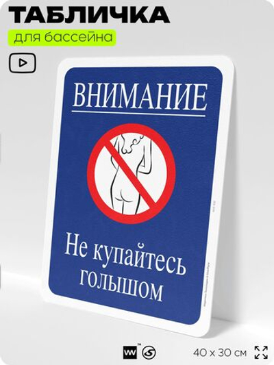 Табличка для бассейна "Внимание, не купайтесь голышом", на пляж, для общественной и частной зоны отдыха, информационная, 40х30 см, Silver Plane x Айдентика Технолоджи