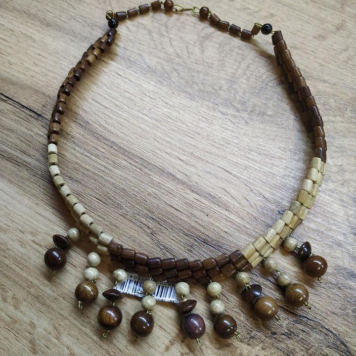 Колье Клеопатра, дерево, цвет темно-кор., бежевый, 48 см