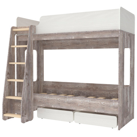 Двухъярусная кровать КарИВи Л-Д601.2 с ящиками 75x175 Бетон Белое Дерево