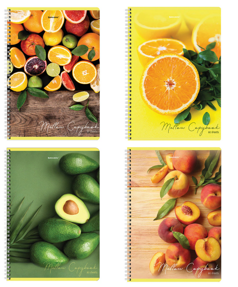 Тетрадь А4 80л. клетка "Фрукты" гребень, обложка картон (BRAUBERG)