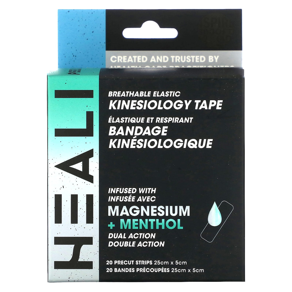 Heali Medical Corp, дышащий эластичный кинезиологический тейп, черный, 20 предварительно вырезанных полосок