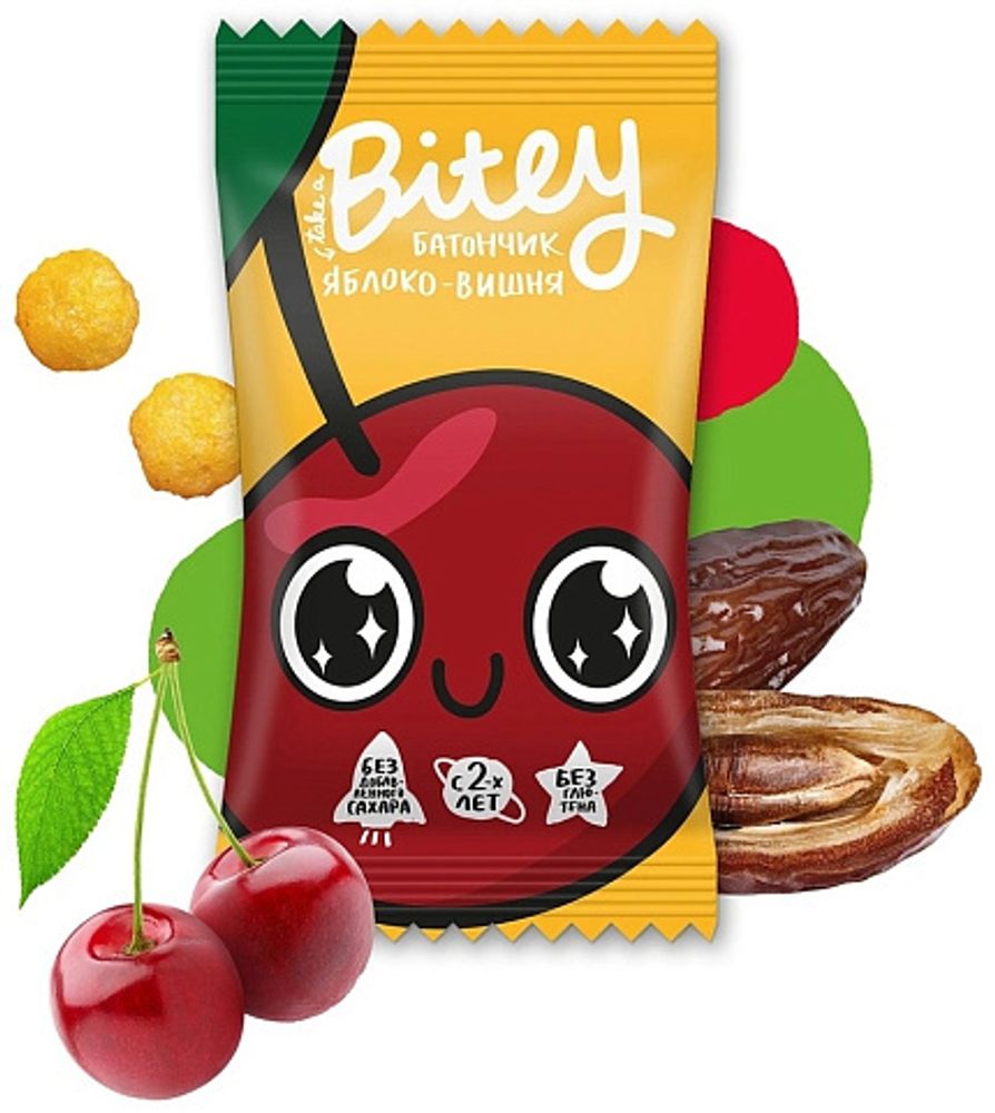 Батончик фруктово-ягодный Bitey &quot;Яблоко-вишня&quot; 25 гр