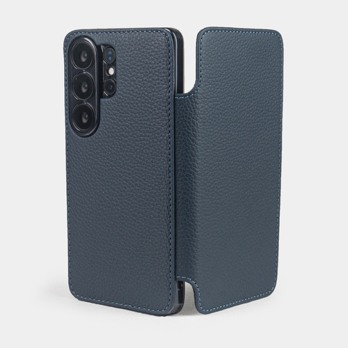 Чехол-книжка для Samsung Galaxy S26 Ultra из кожи теленка, синего цвета