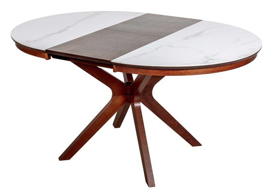 Стол VERONA 1100 CC с раздвижной круглой столешницей, керамика Snow White / Орех американский