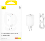 Зарядное устройство Baseus GaN6 Pro 2C+2U 65W USB Type-C, USB белый