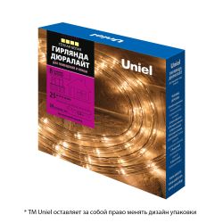 ULD-D50 25M-С08 IP44 WARM WHITE Гирлянда светодиодная Дюралайт. 25м. С контроллером. Теплый белый свет. Провод прозрачный. ТМ Uniel