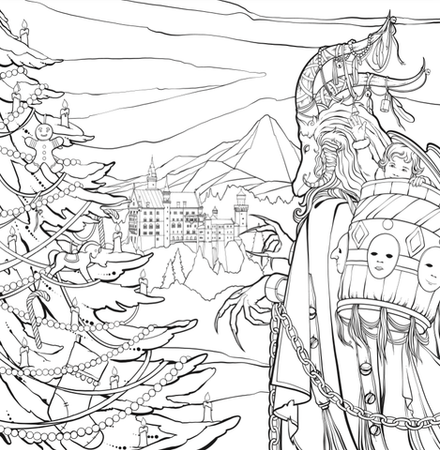 Раскраска Крампус, йольский кот и другие духи Рождества