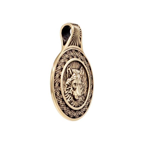 Оберег с символом Велеса и волком малый - подвеска из бронзы, фото 2