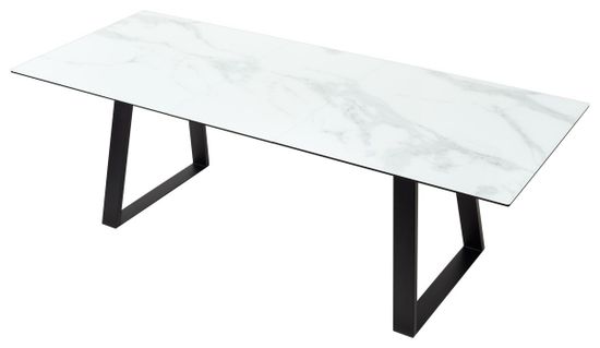 Стол Франк 180 БЕЛЫЙ МРАМОР, стекло / ЧЕРНЫЙ