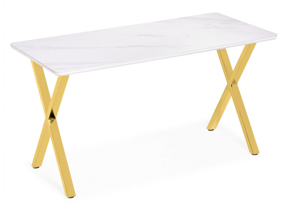 Керамический стол Woodville Селена 3 180х90х77 белый мрамор, золото